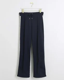 River Island Navy side stripe wide leg joggers< Trousers