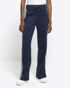 River Island Navy side stripe wide leg joggers< Trousers