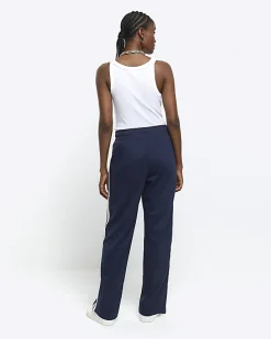 River Island Navy side stripe wide leg joggers< Trousers