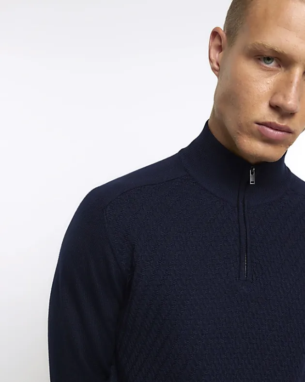 River Island slim fit diagonal half zip jumper< Jumpers & Cardigans