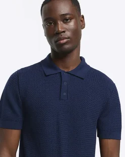 River Island slim fit textured knit polo< Polo Shirts
