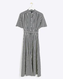 River Island Navy stripe belted midi shirt dress< Dresses
