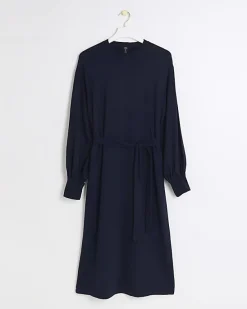 River Island Navy tie waist sweatshirt midi dress< Dresses