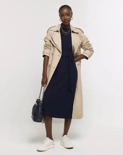 River Island Navy tie waist sweatshirt midi dress< Dresses