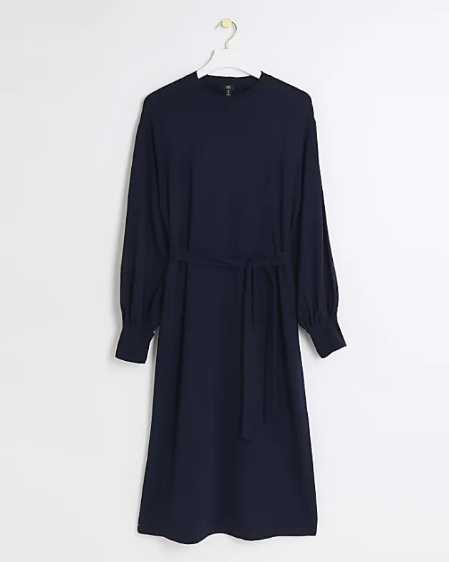 River Island Navy tie waist sweatshirt midi dress< Dresses
