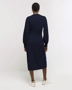 River Island Navy tie waist sweatshirt midi dress< Dresses