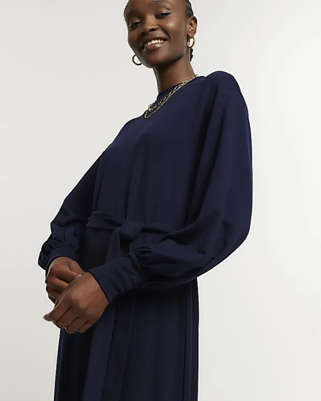River Island Navy tie waist sweatshirt midi dress< Dresses