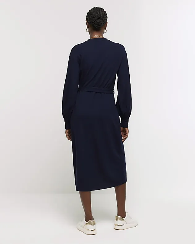 River Island Navy tie waist sweatshirt midi dress< Dresses