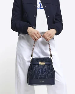 River Island Navy weave embroidered bucket cross body bag< Bags, Purses & Luggage