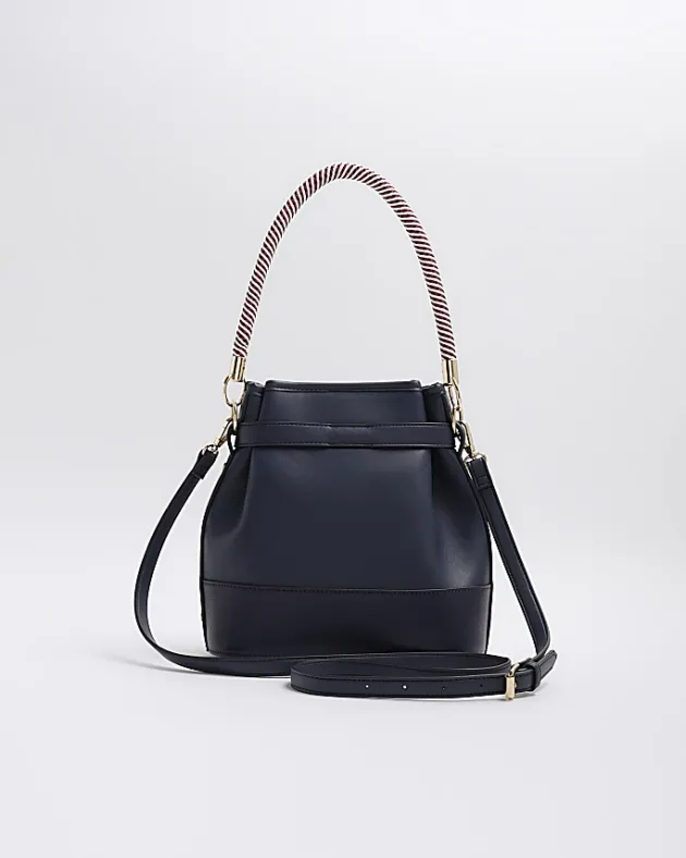 River Island Navy weave embroidered bucket cross body bag< Bags, Purses & Luggage