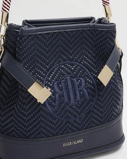River Island Navy weave embroidered bucket cross body bag< Bags, Purses & Luggage