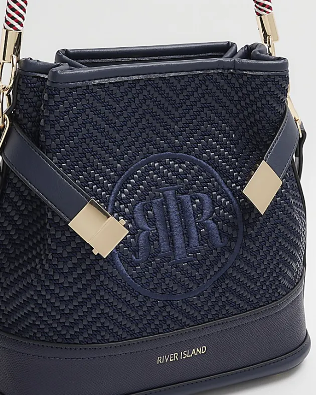 River Island Navy weave embroidered bucket cross body bag< Bags, Purses & Luggage