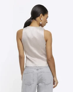 River Island Petite beige button front waistcoat< Petite