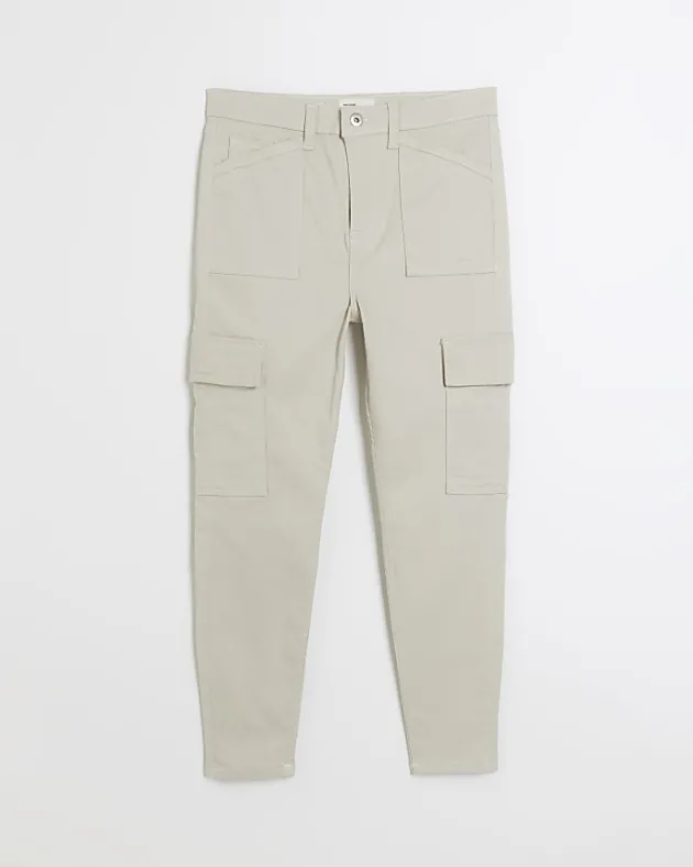 River Island Petite beige high waisted skinny cargo jeans< Petite