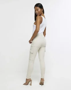 River Island Petite beige high waisted skinny cargo jeans< Petite