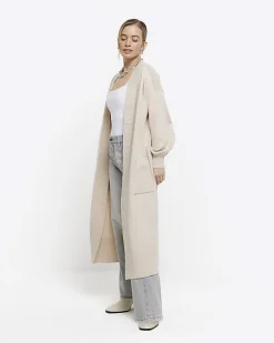 River Island Petite beige longline cosy cardigan< Petite
