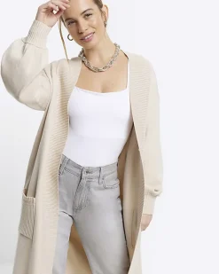 River Island Petite beige longline cosy cardigan< Petite