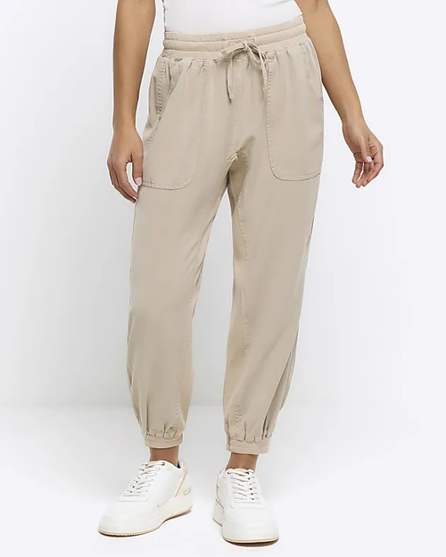 River Island Petite beige lyocell elasticated joggers< Petite