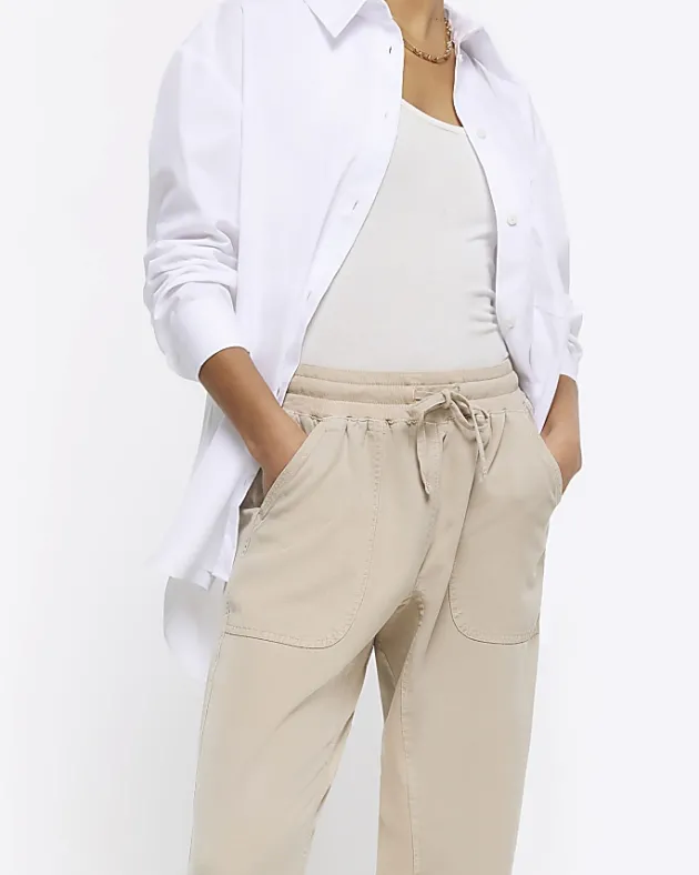 River Island Petite beige lyocell elasticated joggers< Petite