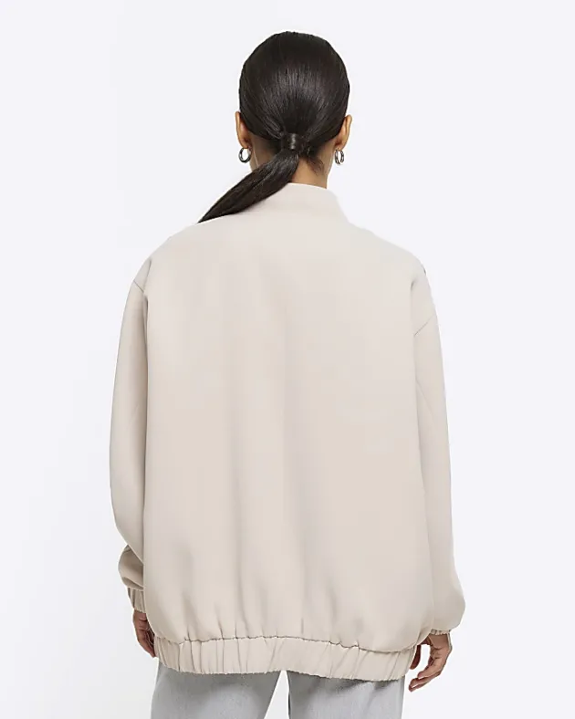River Island Petite beige oversized bomber jacket< Petite