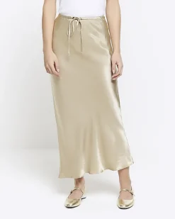 River Island Petite beige tie waist midi skirt< Petite