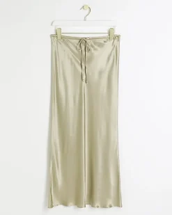 River Island Petite beige tie waist midi skirt< Petite