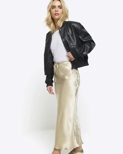 River Island Petite beige tie waist midi skirt< Petite