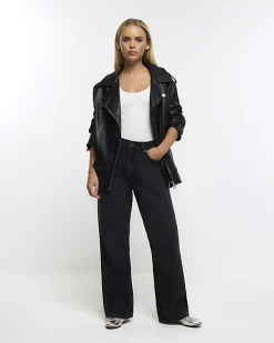 River Island Petite faux leather oversized jacket< Petite