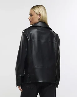 River Island Petite faux leather oversized jacket< Petite