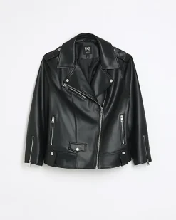 River Island Petite faux leather oversized jacket< Petite