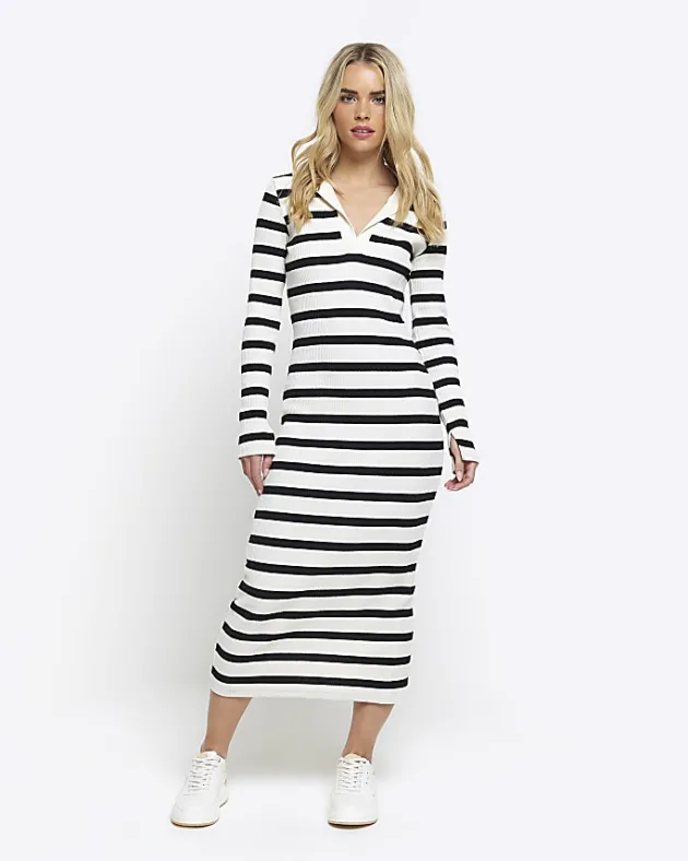 River Island Petite rib stripe bodycon midi dress< Petite