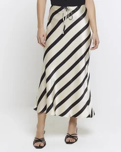 River Island Petite satin stripe midi skirt< Petite