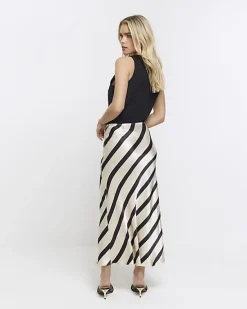 River Island Petite satin stripe midi skirt< Petite
