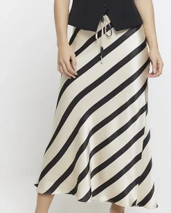River Island Petite satin stripe midi skirt< Petite