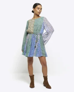 River Island Petite patchwork belted shift mini dress< Dresses
