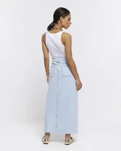 River Island Petite seamed denim maxi skirt< Petite