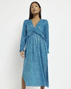 River Island Petite sequin frill midi dress< Petite