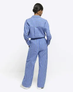 River Island Petite stripe poplin pull on trousers< Petite
