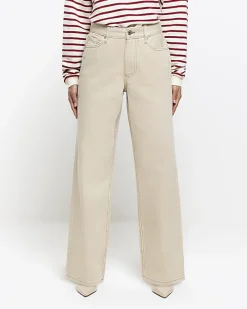 River Island Petite ecru high waisted straight jeans< Petite