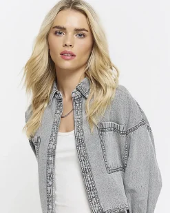 River Island Petite crop denim shirt< Petite