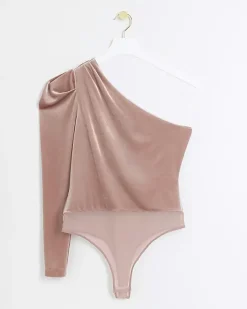 River Island Petite velvet one shoulder bodysuit< Petite