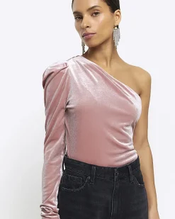 River Island Petite velvet one shoulder bodysuit< Petite