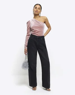 River Island Petite velvet one shoulder bodysuit< Petite