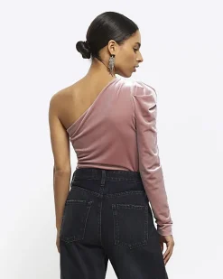 River Island Petite velvet one shoulder bodysuit< Petite