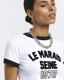 River Island Petite graphic crop t-shirt< Petite