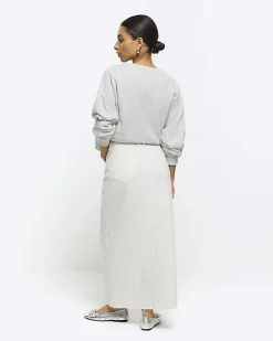 River Island Petite split hem denim maxi skirt< Petite
