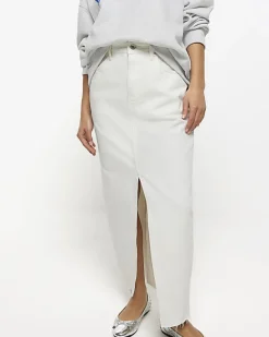 River Island Petite split hem denim maxi skirt< Petite