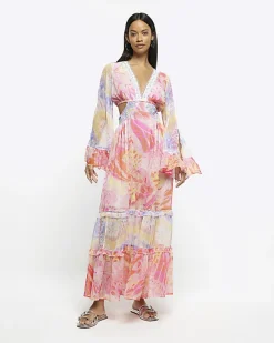 River Island chiffon abstract print beach maxi dress< Swimwear & Beachwear