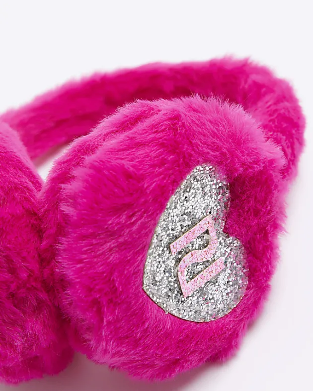 River Island Girls heart faux fur glitter RI earmuffs< Accessories & Jewellery