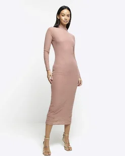 River Island mesh long sleeve bodycon midi dress< Dresses
